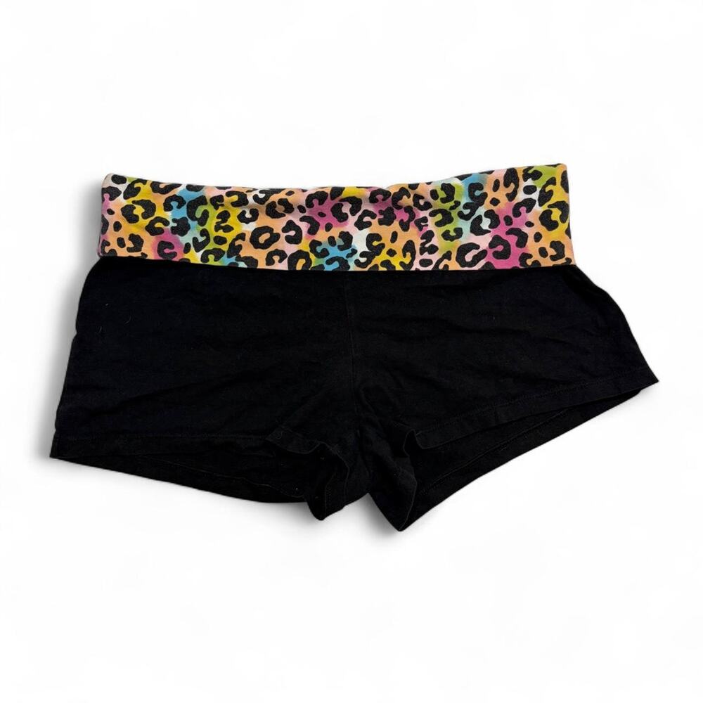 Y2K LowRise Fold Over Leopard print colored black micro cotton shorts size Large